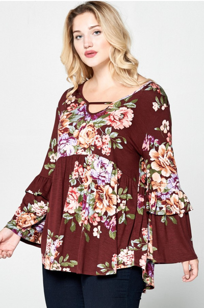All the Fall Feels Burgundy Floral Babydoll Top {Oddi}