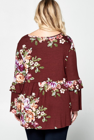 All the Fall Feels Burgundy Floral Babydoll Top {Oddi}