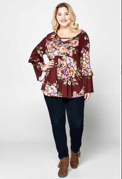 All the Fall Feels Burgundy Floral Babydoll Top {Oddi}
