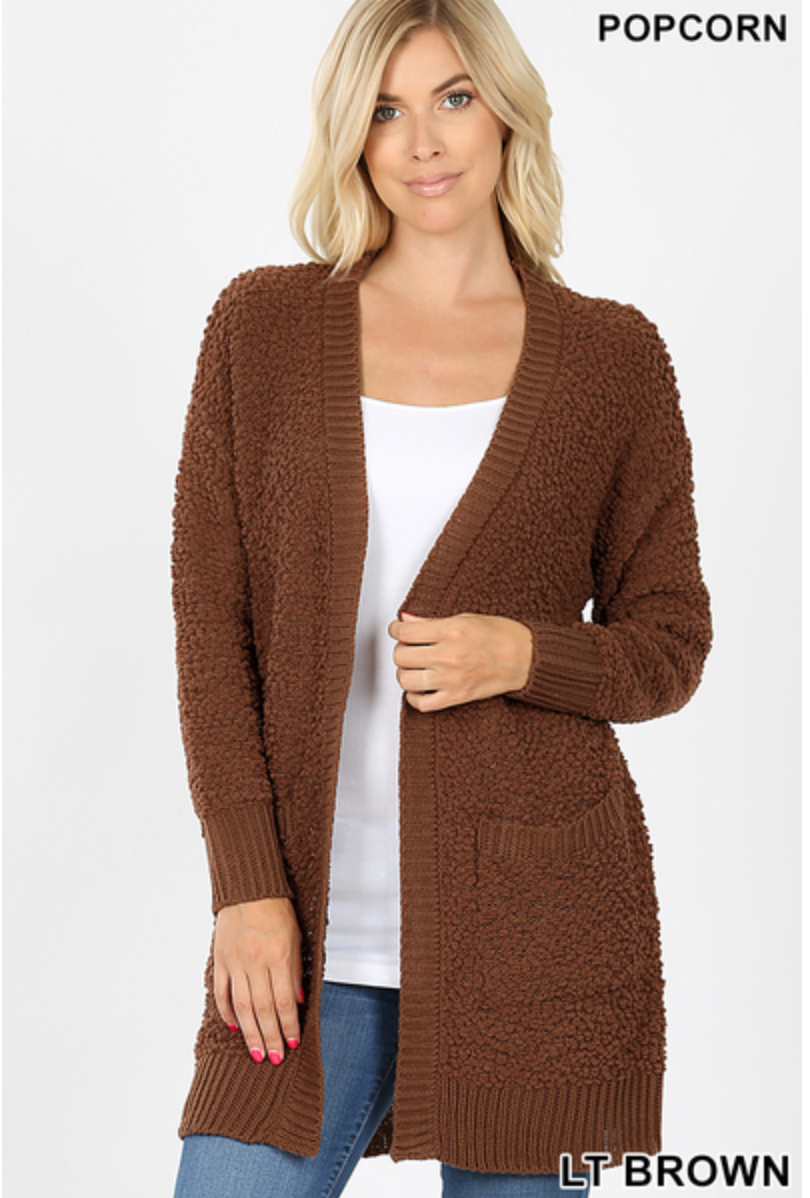 Beautifully Basic Snuggly Popcorn Cardi Cardigan - Lt. Brown