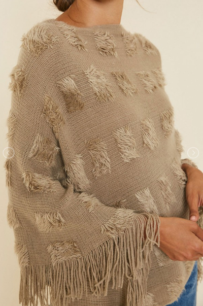 Super Soft Khaki Fringe Poncho