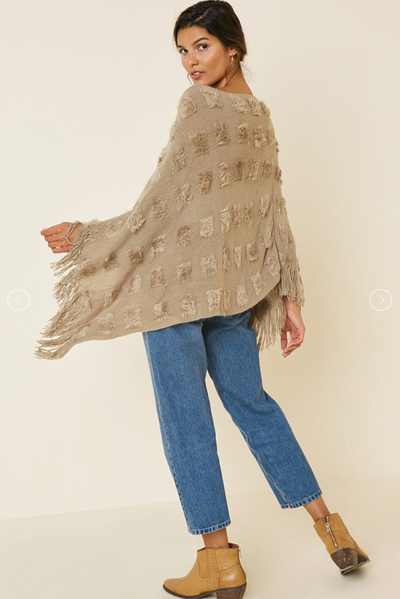 Super Soft Khaki Fringe Poncho