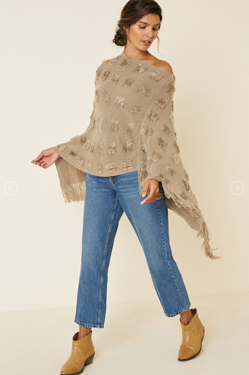 Super Soft Khaki Fringe Poncho