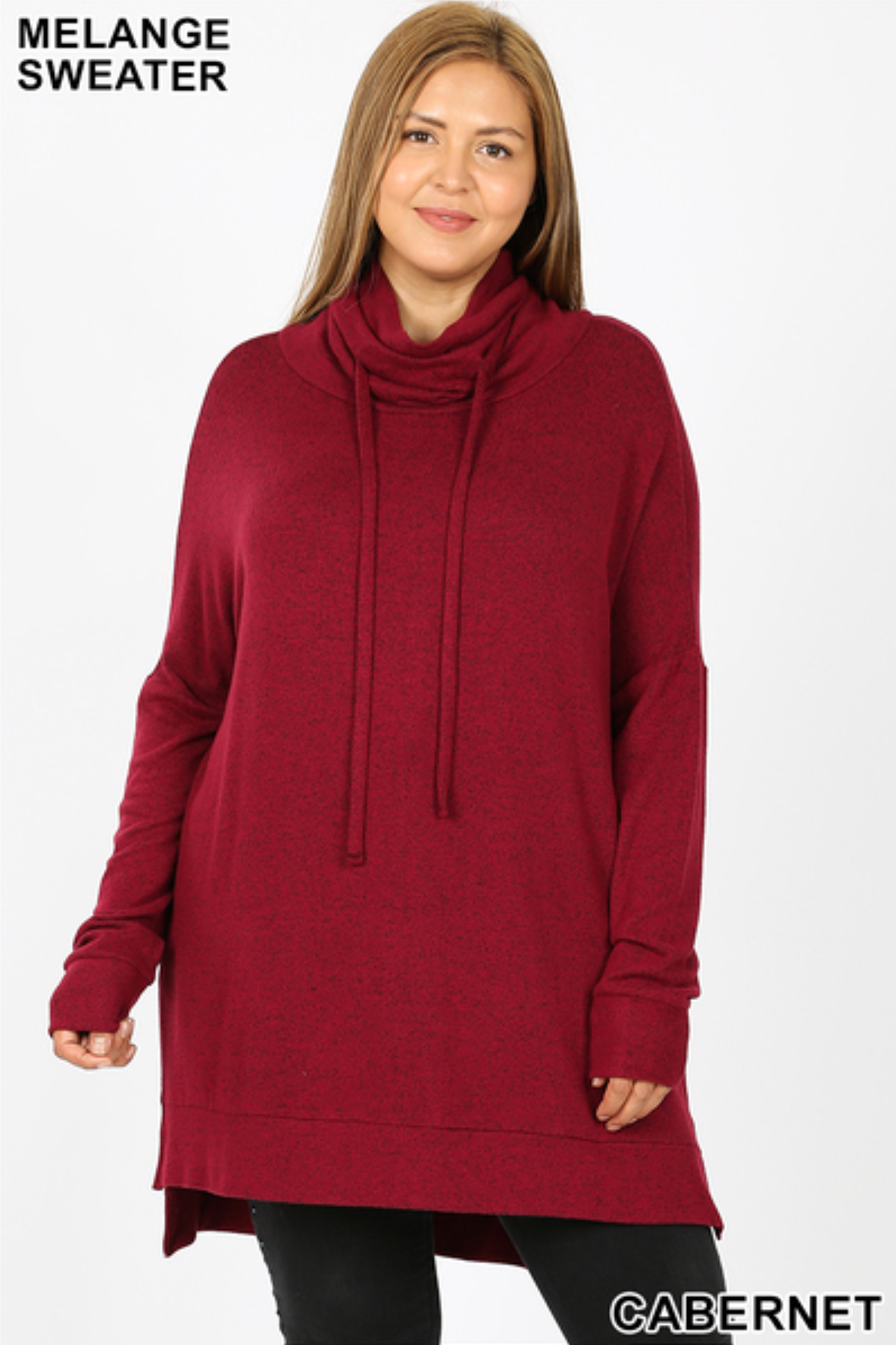 Beautifully Basic Brushed Melange Funnel Neck Tunic w/ Hi-Low Hem