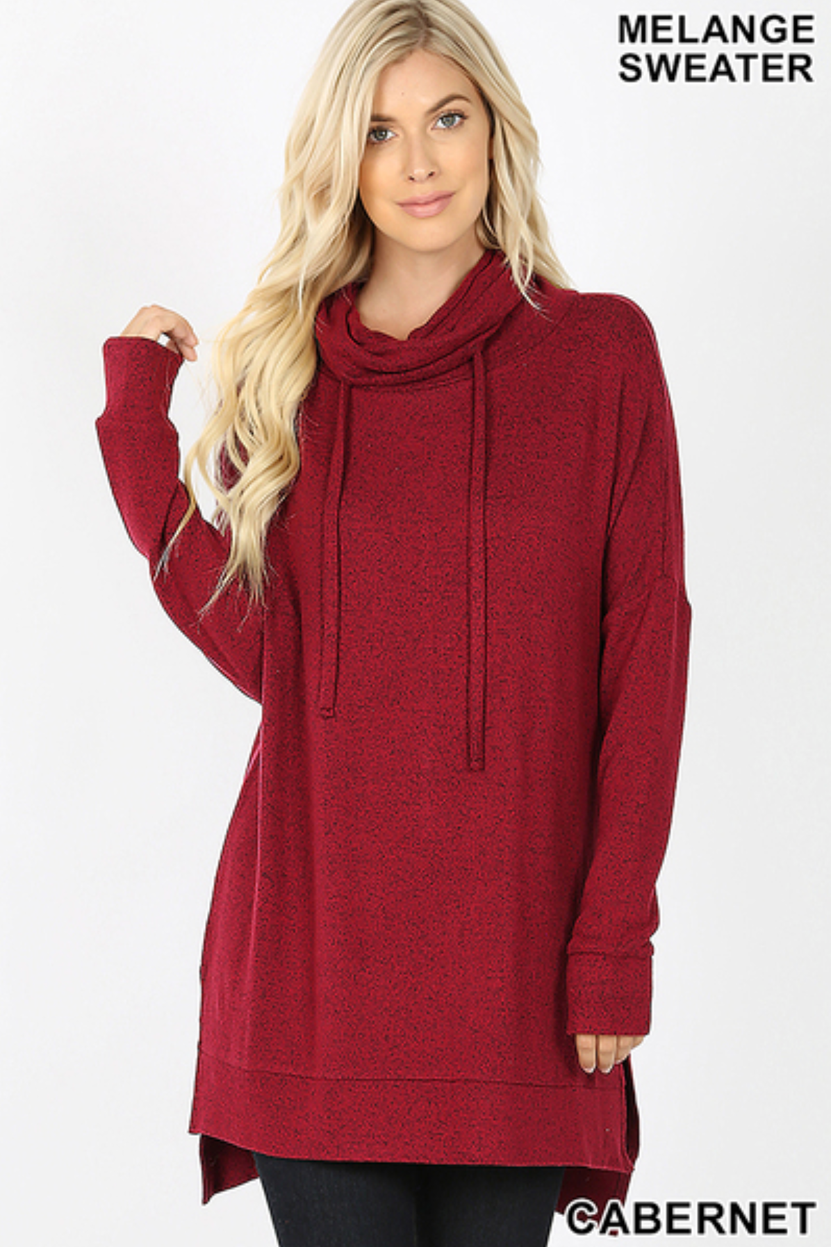 Beautifully Basic Brushed Melange Funnel Neck Tunic w/ Hi-Low Hem