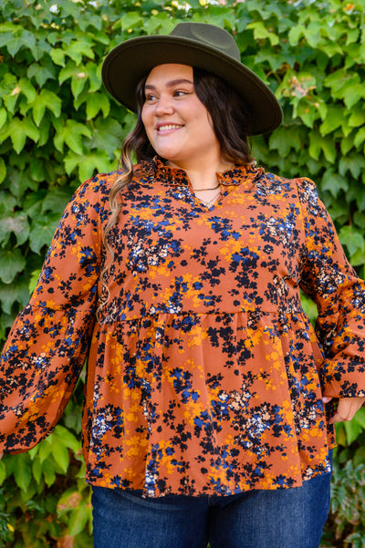 Sense Of Belonging Floral Babydoll Blouse In Rust