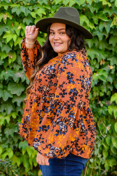 Sense Of Belonging Floral Babydoll Blouse In Rust
