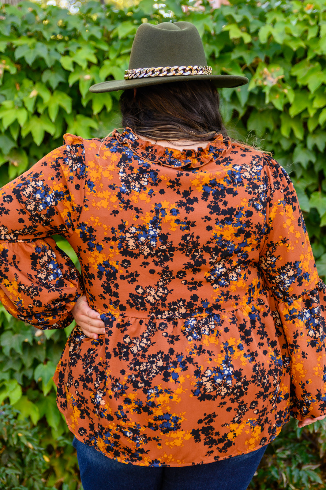 Sense Of Belonging Floral Babydoll Blouse In Rust
