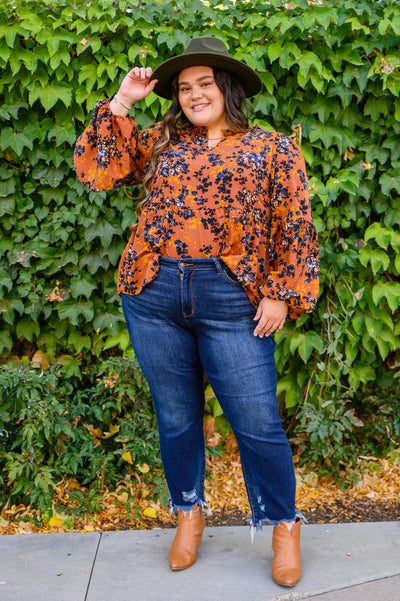 Sense Of Belonging Floral Babydoll Blouse In Rust