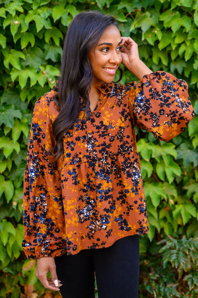 Sense Of Belonging Floral Babydoll Blouse In Rust