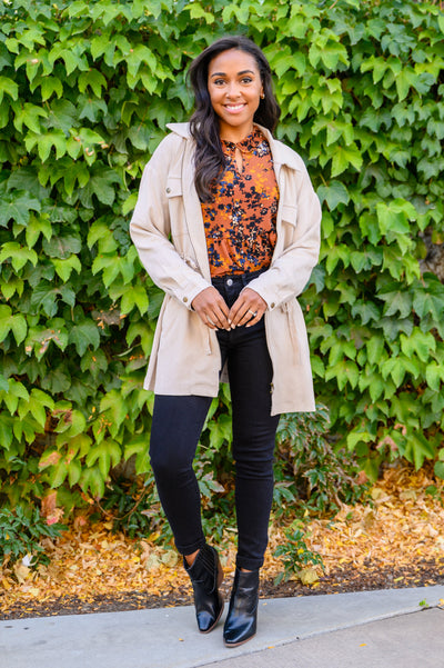 Sense Of Belonging Floral Babydoll Blouse In Rust