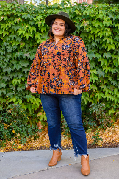 Sense Of Belonging Floral Babydoll Blouse In Rust