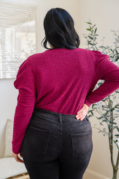 Take Me Out Faux Wrap Bodysuit In Magenta with Tiny Sparkles