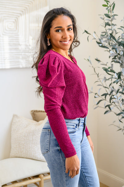 Take Me Out Faux Wrap Bodysuit In Magenta with Tiny Sparkles
