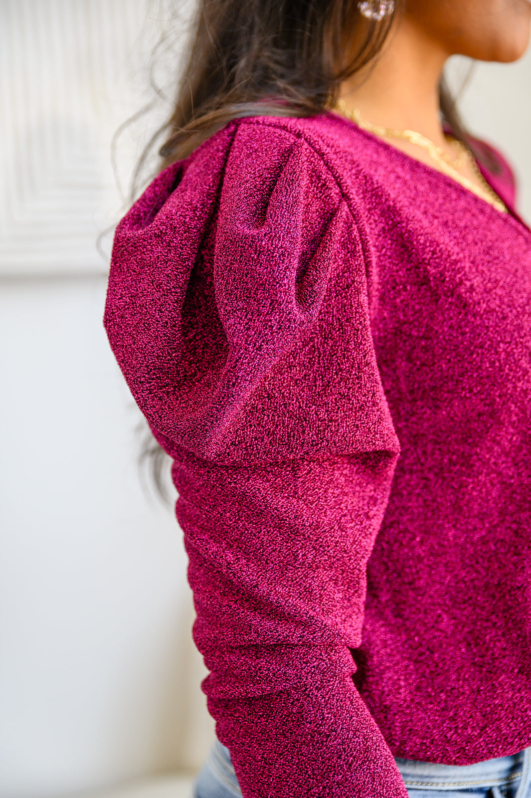 Take Me Out Faux Wrap Bodysuit In Magenta with Tiny Sparkles