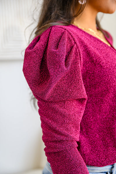 Take Me Out Faux Wrap Bodysuit In Magenta with Tiny Sparkles