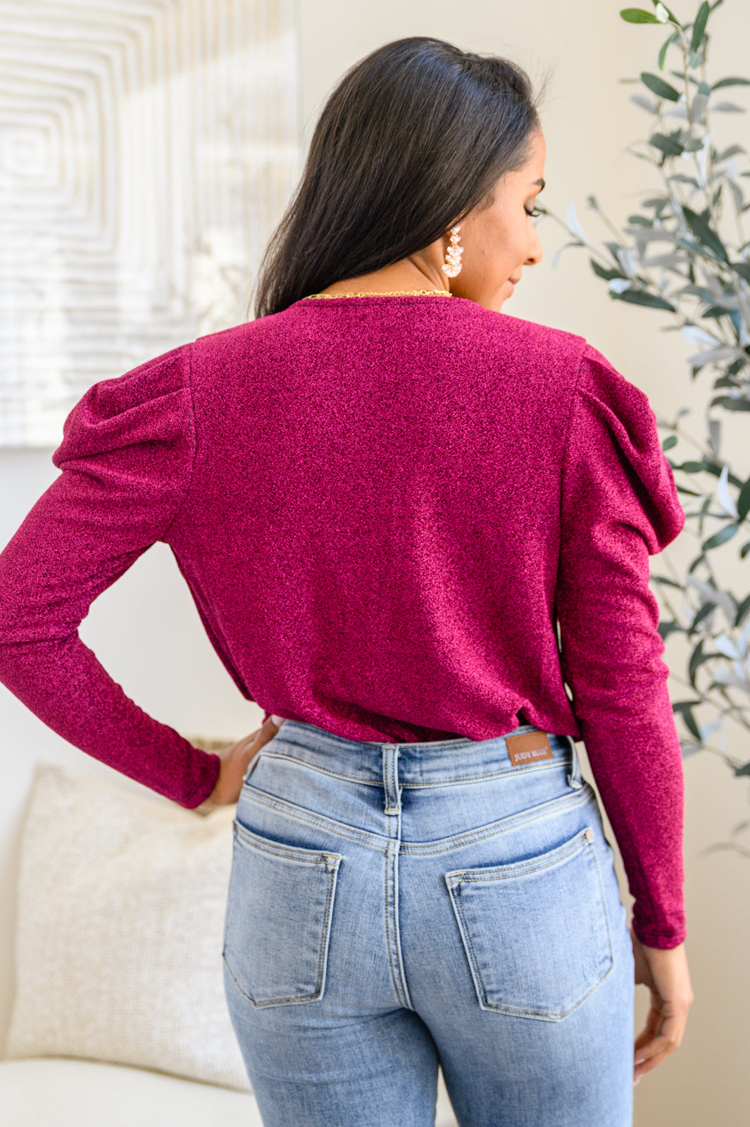 Take Me Out Faux Wrap Bodysuit In Magenta with Tiny Sparkles