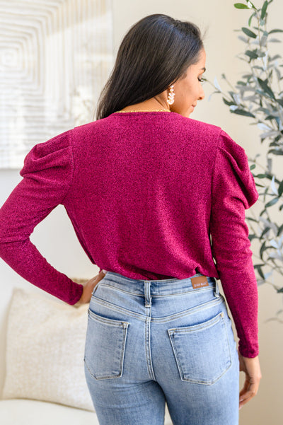 Take Me Out Faux Wrap Bodysuit In Magenta with Tiny Sparkles