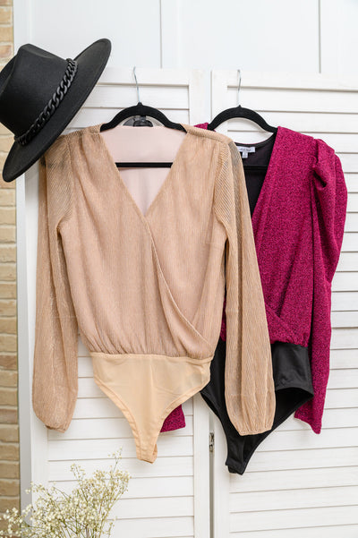 Take Me Out Faux Wrap Bodysuit In Magenta with Tiny Sparkles