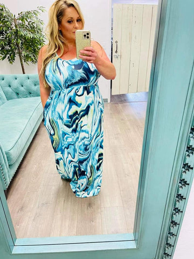 Blue Marble Swirl Maxi Dress - Shorter Cut! {Michelle Mae}