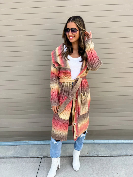 Duster Length "Celine" Cardigan with Belt by Blakeley