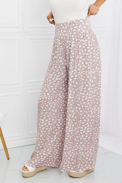 Kori Animal Print Tied Pleated Wide Leg Pants - Dusty Pink
