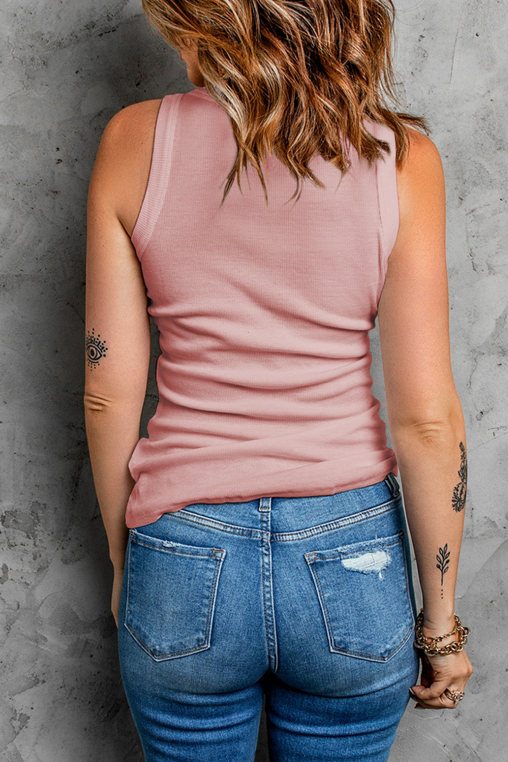 Round Neck Ribbed Fitted Tank