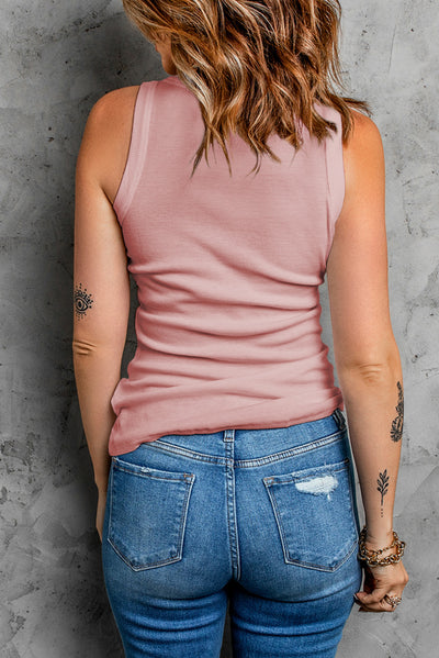 Round Neck Ribbed Fitted Tank