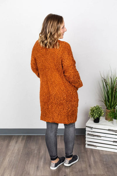 LUXE Fuzzy Cardigan from Michelle Mae in Rust