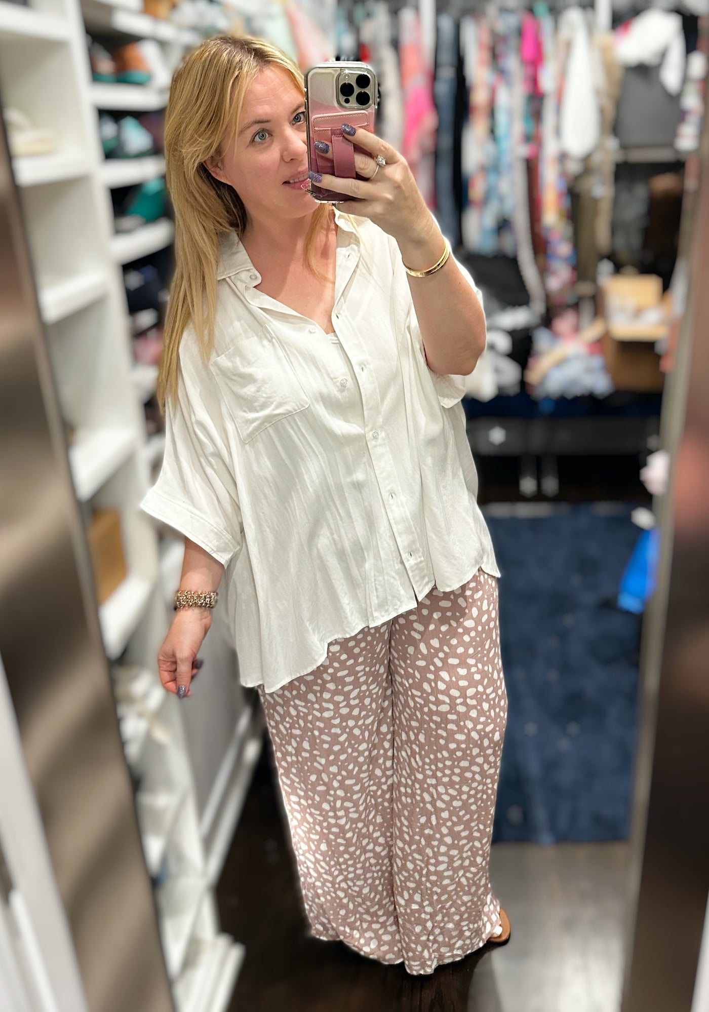 Kori Animal Print Tied Pleated Wide Leg Pants - Dusty Pink