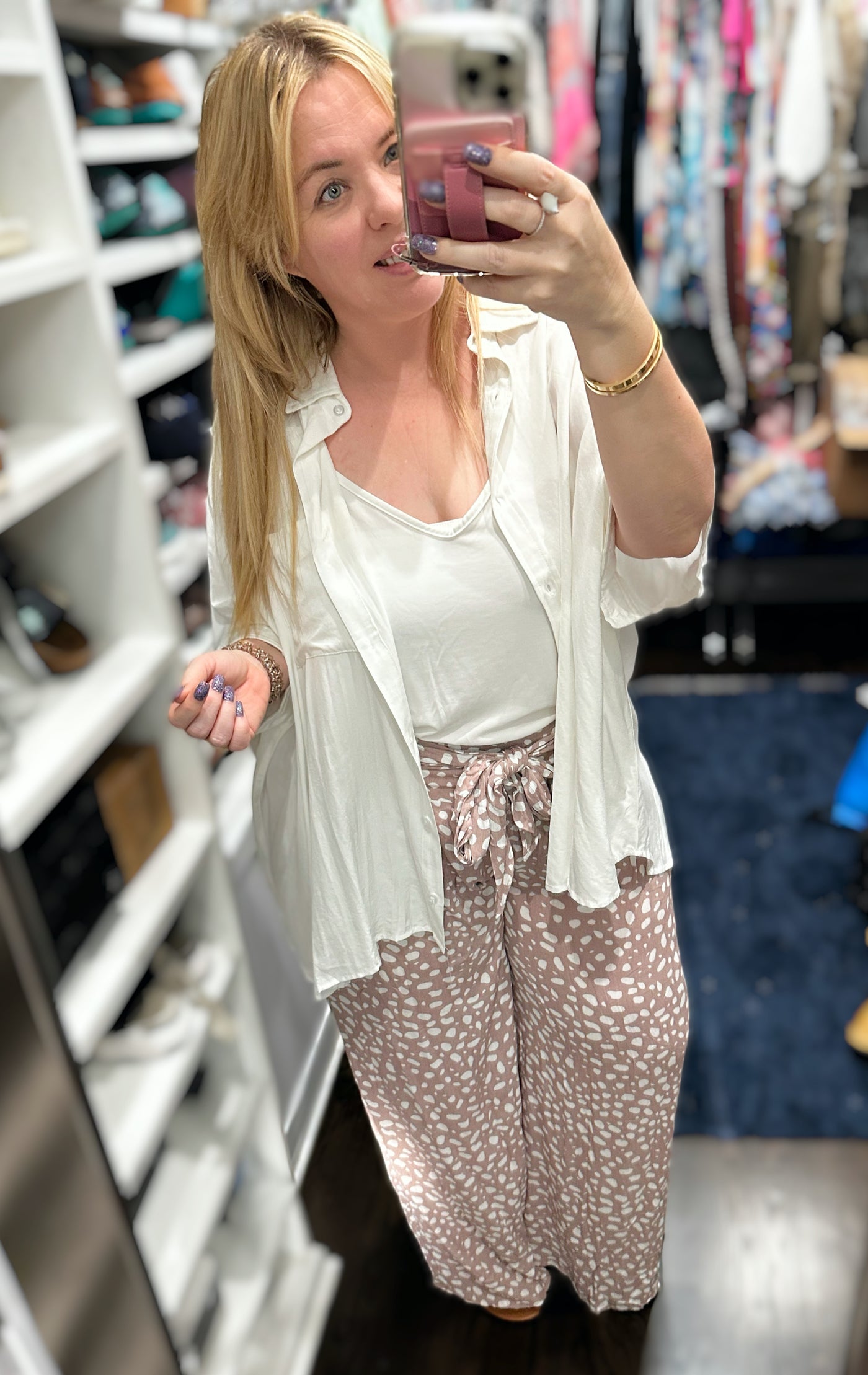 Kori Animal Print Tied Pleated Wide Leg Pants - Dusty Pink