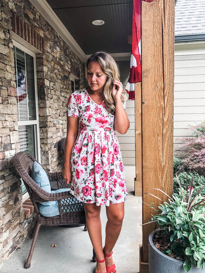 White & Pink Floral "Aria" Dress