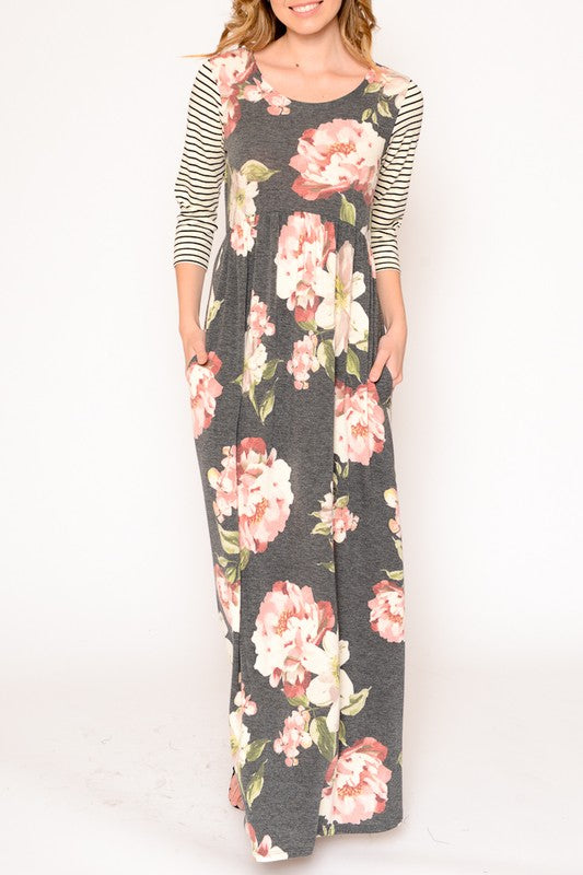 Play with Prints 3/4 Sleeve Maxi Dress